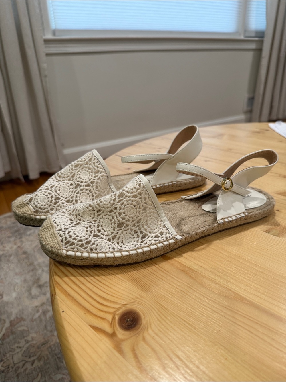 Talbots Women's Cream Crochet Espadrille Slingback Sandals